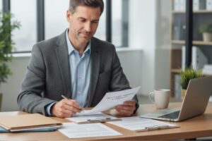 executor reviewing an organized asset checklist at a clean desk