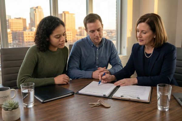 Family meeting with estate planning attorney in Missouri discussing wills and power of attorney