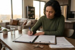 Person signing health care directive and power of attorney documents for incapacity planning