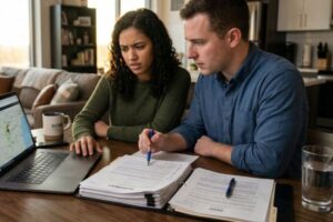 Young adult reviewing estate planning documents in Missouri including power of attorney and health care directive