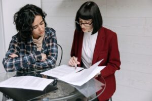 women reviewing a will document