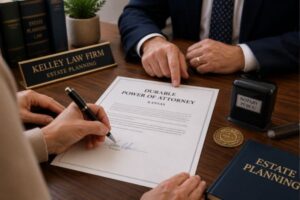 Client signing a durable power of attorney in Kansas with an estate planning attorney
