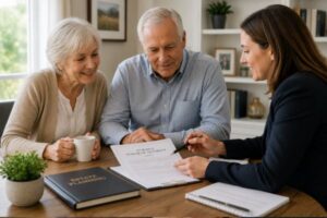 Family reviewing financial and estate planning documents with a trusted advisor