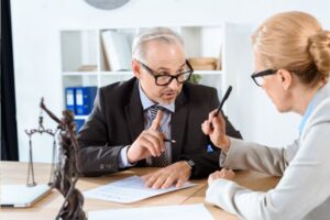lawyer talking with client