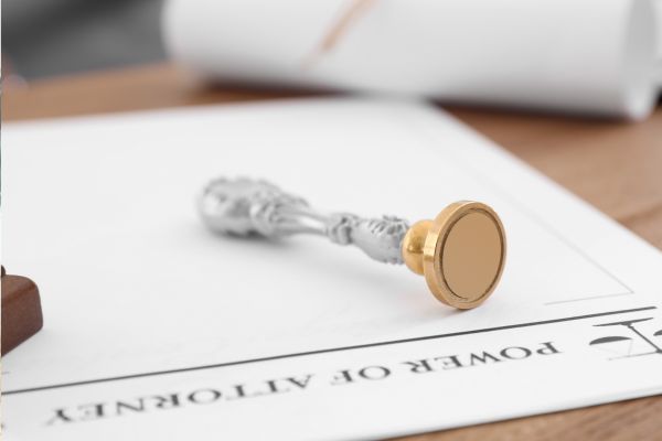 power of attorney document with embossed stamp